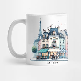 Paris France Eiffel Tower Graphic Tee, Watercolor Café Art Mug